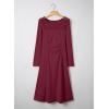 imageDokotoo Womens Casual Long Sleeve Dresses Fashion Fall Lace Crewneck Elegant Solid Formal Midi DressRed