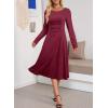 imageDokotoo Womens Casual Long Sleeve Dresses Fashion Fall Lace Crewneck Elegant Solid Formal Midi DressRed