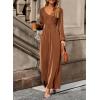 imageDokotoo Womens Casual Loose Overalls Jumpsuits One Piece Long Sleeve Wide Leg Pant Rompers With PocketsChestnut
