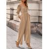 imageDokotoo Womens Casual Loose Overalls Jumpsuits One Piece Long Sleeve Wide Leg Pant Rompers With PocketsParchment