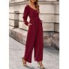 imageDokotoo Womens Casual Loose Overalls Jumpsuits One Piece Long Sleeve Wide Leg Pant Rompers With PocketsRed