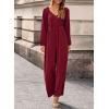 imageDokotoo Womens Casual Loose Overalls Jumpsuits One Piece Long Sleeve Wide Leg Pant Rompers With PocketsRed