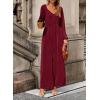 imageDokotoo Womens Casual Loose Overalls Jumpsuits One Piece Long Sleeve Wide Leg Pant Rompers With PocketsRed