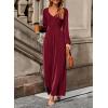 imageDokotoo Womens Casual Loose Overalls Jumpsuits One Piece Long Sleeve Wide Leg Pant Rompers With PocketsRed