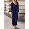 imageDokotoo Womens Casual Loose Overalls Jumpsuits One Piece Long Sleeve Wide Leg Pant Rompers With PocketsSail Blue