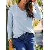 imageDokotoo Womens Casual T Shirts Long Sleeve V Neck Ribbed Knit Tops Tee ShirtsBeau Blue