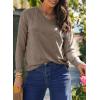 imageDokotoo Womens Casual T Shirts Long Sleeve V Neck Ribbed Knit Tops Tee ShirtsChestnut