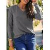 imageDokotoo Womens Casual T Shirts Long Sleeve V Neck Ribbed Knit Tops Tee ShirtsDirty Blue