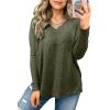 imageDokotoo Womens Casual T Shirts Long Sleeve V Neck Ribbed Knit Tops Tee ShirtsFour Leaf Clover