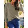 imageDokotoo Womens Casual T Shirts Long Sleeve V Neck Ribbed Knit Tops Tee ShirtsFour Leaf Clover