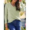 imageDokotoo Womens Casual T Shirts Long Sleeve V Neck Ribbed Knit Tops Tee ShirtsMeadow Mist Green