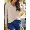 imageDokotoo Womens Casual T Shirts Long Sleeve V Neck Ribbed Knit Tops Tee ShirtsParchment