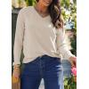 imageDokotoo Womens Casual T Shirts Long Sleeve V Neck Ribbed Knit Tops Tee ShirtsParchment