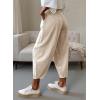 imageDokotoo Womens Cotton Baggy Wide Leg Pants Casual Elastic Waisted Loose Lounge Harem Pants with PocketsBeige