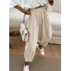 imageDokotoo Womens Cotton Baggy Wide Leg Pants Casual Elastic Waisted Loose Lounge Harem Pants with PocketsBeige