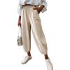 imageDokotoo Womens Cotton Baggy Wide Leg Pants Casual Elastic Waisted Loose Lounge Harem Pants with PocketsBeige