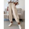 imageDokotoo Womens Cotton Baggy Wide Leg Pants Casual Elastic Waisted Loose Lounge Harem Pants with PocketsBeige