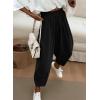 imageDokotoo Womens Cotton Baggy Wide Leg Pants Casual Elastic Waisted Loose Lounge Harem Pants with PocketsBlack