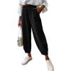 imageDokotoo Womens Cotton Baggy Wide Leg Pants Casual Elastic Waisted Loose Lounge Harem Pants with PocketsBlack