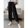 imageDokotoo Womens Cotton Baggy Wide Leg Pants Casual Elastic Waisted Loose Lounge Harem Pants with PocketsBlack