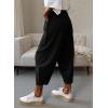 imageDokotoo Womens Cotton Baggy Wide Leg Pants Casual Elastic Waisted Loose Lounge Harem Pants with PocketsBlack