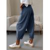 imageDokotoo Womens Cotton Baggy Wide Leg Pants Casual Elastic Waisted Loose Lounge Harem Pants with PocketsDirty Blue