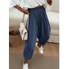 imageDokotoo Womens Cotton Baggy Wide Leg Pants Casual Elastic Waisted Loose Lounge Harem Pants with PocketsDirty Blue