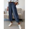 imageDokotoo Womens Cotton Baggy Wide Leg Pants Casual Elastic Waisted Loose Lounge Harem Pants with PocketsDirty Blue
