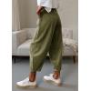 imageDokotoo Womens Cotton Baggy Wide Leg Pants Casual Elastic Waisted Loose Lounge Harem Pants with PocketsJungle Green