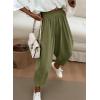 imageDokotoo Womens Cotton Baggy Wide Leg Pants Casual Elastic Waisted Loose Lounge Harem Pants with PocketsJungle Green
