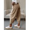 imageDokotoo Womens Cotton Baggy Wide Leg Pants Casual Elastic Waisted Loose Lounge Harem Pants with PocketsSmoke Gray