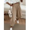 imageDokotoo Womens Cotton Baggy Wide Leg Pants Casual Elastic Waisted Loose Lounge Harem Pants with PocketsSmoke Gray
