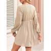 imageDokotoo Womens Fall Dresses 2025 Casual VNeck Long Sleeve Empire Waist Waffle Knit Mini Dress with PocketsApricot