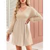 imageDokotoo Womens Fall Dresses 2025 Casual VNeck Long Sleeve Empire Waist Waffle Knit Mini Dress with PocketsApricot