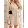 imageDokotoo Womens Fall Dresses 2025 Casual VNeck Long Sleeve Empire Waist Waffle Knit Mini Dress with PocketsApricot