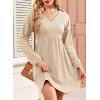 imageDokotoo Womens Fall Dresses 2025 Casual VNeck Long Sleeve Empire Waist Waffle Knit Mini Dress with PocketsApricot