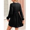 imageDokotoo Womens Fall Dresses 2025 Casual VNeck Long Sleeve Empire Waist Waffle Knit Mini Dress with PocketsBlack