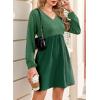 imageDokotoo Womens Fall Dresses 2025 Casual VNeck Long Sleeve Empire Waist Waffle Knit Mini Dress with PocketsGreen