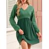 imageDokotoo Womens Fall Dresses 2025 Casual VNeck Long Sleeve Empire Waist Waffle Knit Mini Dress with PocketsGreen