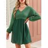 imageDokotoo Womens Fall Dresses 2025 Casual VNeck Long Sleeve Empire Waist Waffle Knit Mini Dress with PocketsGreen