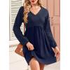imageDokotoo Womens Fall Dresses 2025 Casual VNeck Long Sleeve Empire Waist Waffle Knit Mini Dress with PocketsNavy Blue