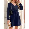imageDokotoo Womens Fall Dresses 2025 Casual VNeck Long Sleeve Empire Waist Waffle Knit Mini Dress with PocketsNavy Blue