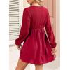 imageDokotoo Womens Fall Dresses 2025 Casual VNeck Long Sleeve Empire Waist Waffle Knit Mini Dress with PocketsRed