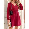 imageDokotoo Womens Fall Dresses 2025 Casual VNeck Long Sleeve Empire Waist Waffle Knit Mini Dress with PocketsRed