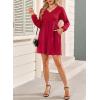 imageDokotoo Womens Fall Dresses 2025 Casual VNeck Long Sleeve Empire Waist Waffle Knit Mini Dress with PocketsRed