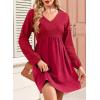 imageDokotoo Womens Fall Dresses 2025 Casual VNeck Long Sleeve Empire Waist Waffle Knit Mini Dress with PocketsRed
