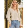 imageDokotoo Womens Fall Fashion 2025 Business Casual V Neck Long Sleeve Lace Trim Tops with Smocked Cuffs Loose BlousesApricot