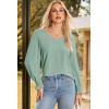 imageDokotoo Womens Fall Fashion 2025 Business Casual V Neck Long Sleeve Lace Trim Tops with Smocked Cuffs Loose BlousesSmoke Green