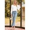 imageDokotoo Womens Fall Fashion 2025 Business Casual V Neck Long Sleeve Lace Trim Tops with Smocked Cuffs Loose BlousesWhite