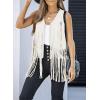 imageDokotoo Womens Fringe Vest 70s Hippie Costume Sleeveless Cowgirl Western Outfits Faux Suede Tassel Leather OuterwearBeige